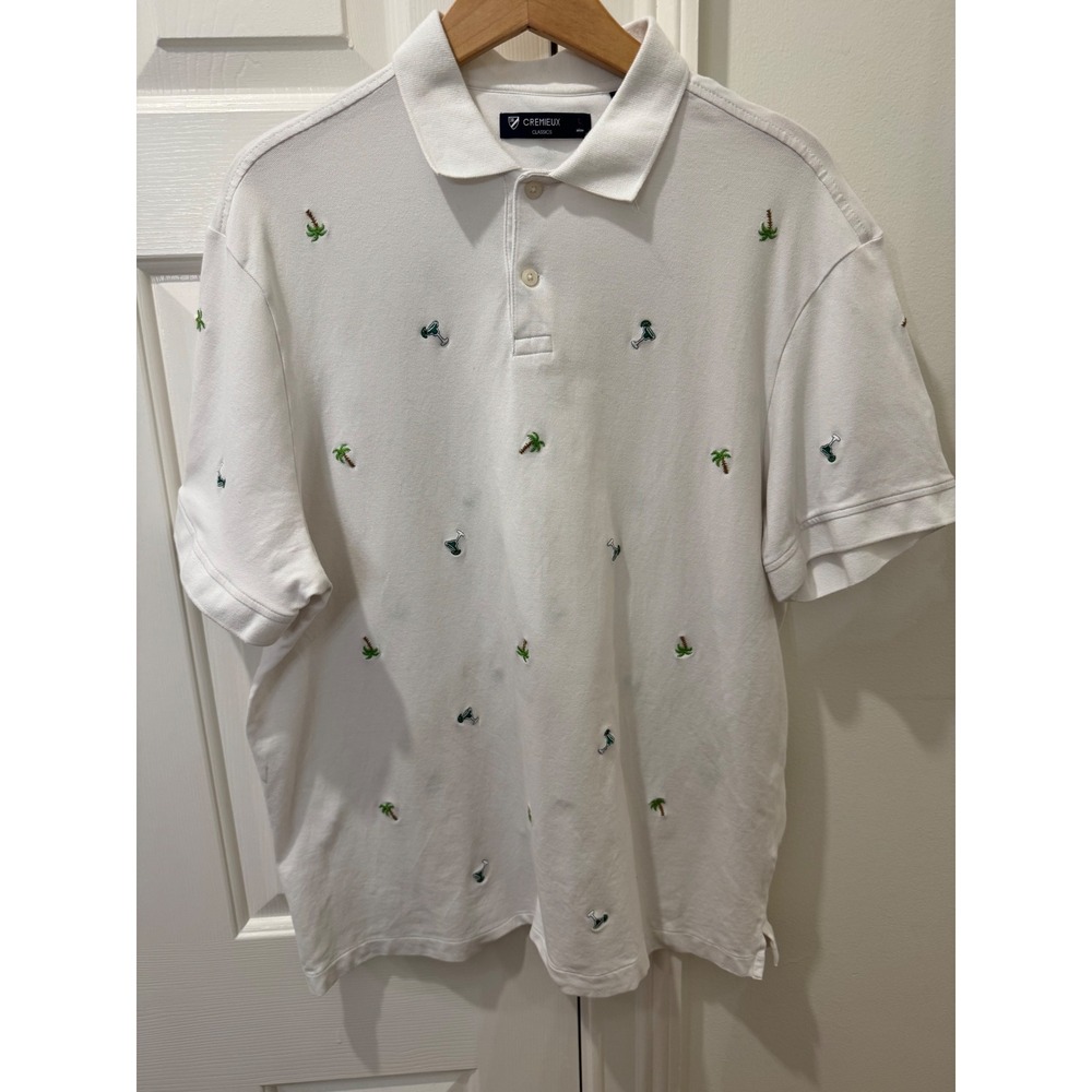Cremieux Classics Mens White Tropical Palm Tree Margarita Polo Shirt Large